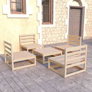 vidaXL Set mobilier relaxare de grădină, 5 piese, lemn masiv de pin