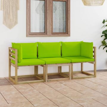 vidaXL Canapea de grădină cu 3 locuri, perne verde aprins