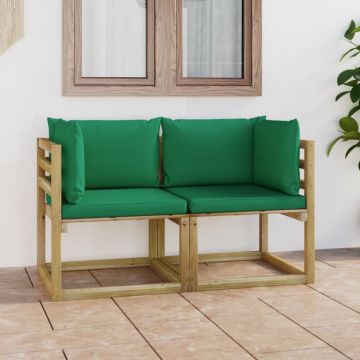vidaXL Canapele colțar grădină cu perne, 2 buc., lemn pin verde tratat