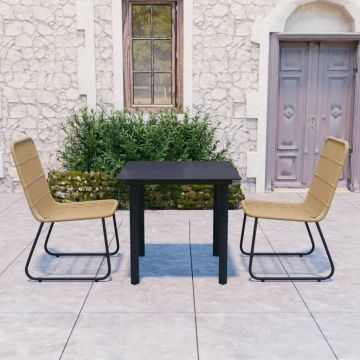 vidaXL Set mobilier de exterior, 3 piese, poliratan și sticlă