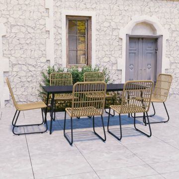 vidaXL Set mobilier de exterior, 7 piese, poliratan și sticlă