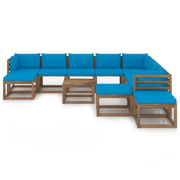 vidaXL Set mobilier de grădină, 12 piese, cu perne albastru deschis
