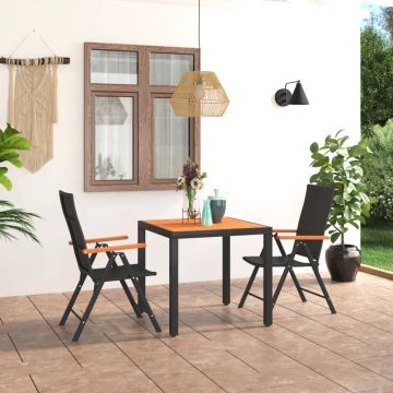 vidaXL Set mobilier de grădină, 3 piese, negru și maro