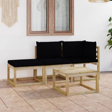 vidaXL Set mobilier de grădină, 4 piese, cu perne negre