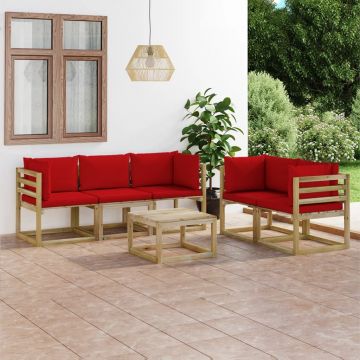 vidaXL Set mobilier de grădină cu perne roșii, 6 piese