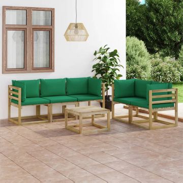 vidaXL Set mobilier de grădină, 6 piese, cu perne verzi