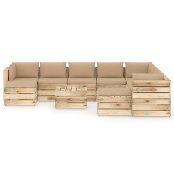 vidaXL Set mobilier de grădină cu perne, 11 piese, lemn verde tratat