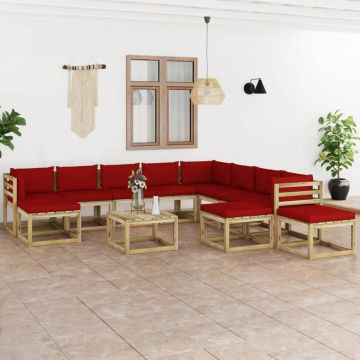 vidaXL Set mobilier de grădină cu perne, 12 piese, lemn de pin tratat