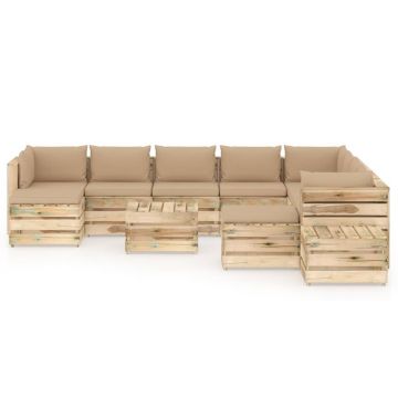 vidaXL Set mobilier de grădină cu perne, 12 piese, lemn verde tratat