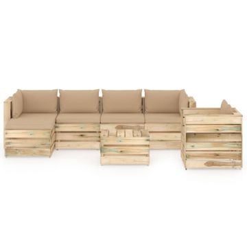 vidaXL Set mobilier de grădină cu perne, 7 piese, lemn verde tratat