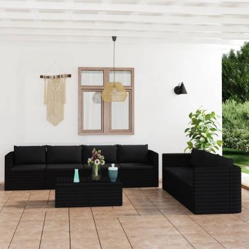 vidaXL Set mobilier de grădină cu perne, 8 piese, negru, poliratan