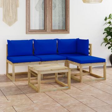 vidaXL Set mobilier de grădină cu perne albastre, 5 piese