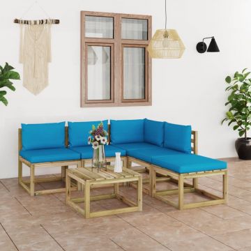 vidaXL Set mobilier de grădină cu perne albastru deschis, 6 piese