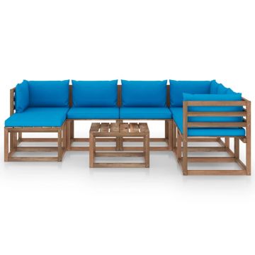 vidaXL Set mobilier de grădină cu perne albastru deschis, 8 piese