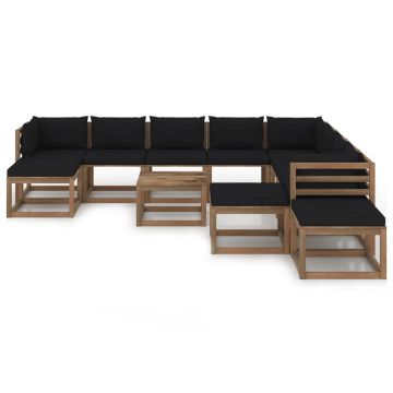 vidaXL Set mobilier de grădină cu perne negre, 12 piese