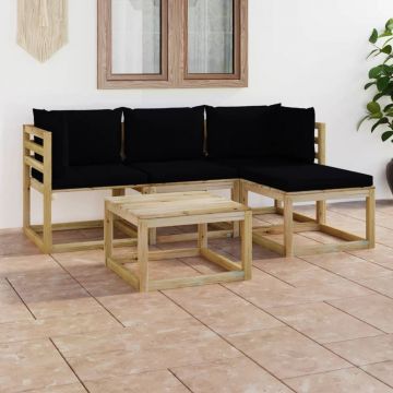 vidaXL Set mobilier de grădină cu perne negre, 5 piese