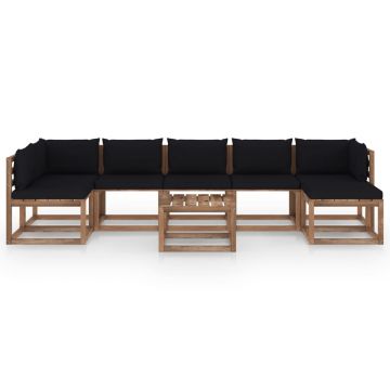 vidaXL Set mobilier de grădină cu perne negre, 8 piese