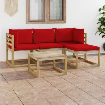 vidaXL Set mobilier de grădină cu perne roșii, 5 piese