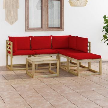 vidaXL Set mobilier de grădină cu perne roșii, 6 piese