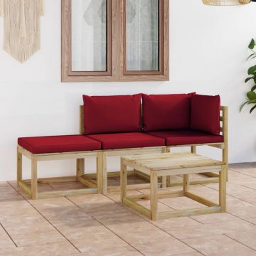 vidaXL Set mobilier de grădină cu perne roșu vin, 4 piese