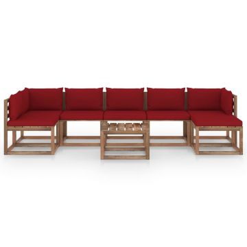 vidaXL Set mobilier de grădină, cu perne roșu vin, 8 piese