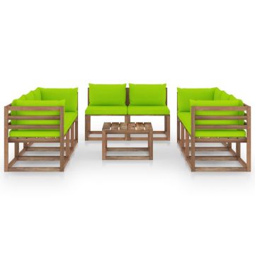 vidaXL Set mobilier de grădină cu perne verde aprins, 9 piese