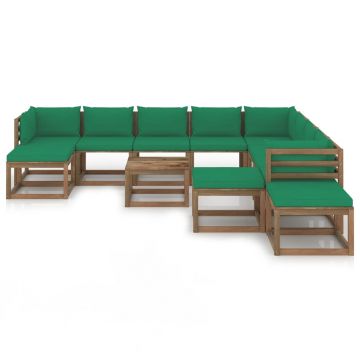 vidaXL Set mobilier de grădină cu perne verzi, 12 piese