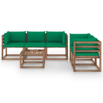 vidaXL Set mobilier de grădină cu perne verzi, 6 piese