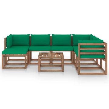 vidaXL Set mobilier de grădină cu perne verzi, 8 piese