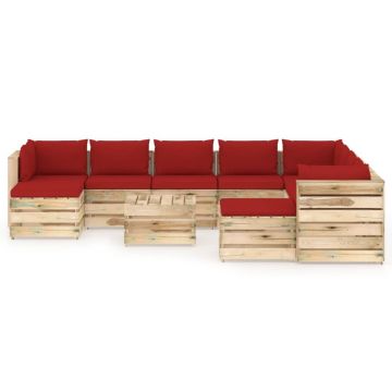 vidaXL Set mobilier grădină cu perne, 11 piese, lemn verde tratat