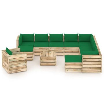 vidaXL Set mobilier grădină cu perne, 12 piese, lemn verde tratat