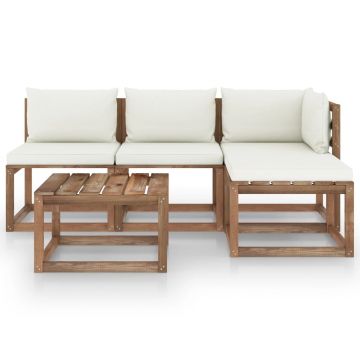 vidaXL Set mobilier grădină paleți, cu perne, 5 piese, lemn pin tratat
