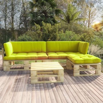 vidaXL Set mobilier din paleți, perne, 4 buc., lemn pin tratat verde