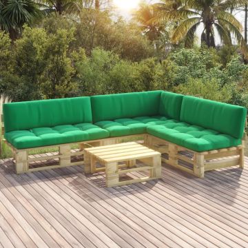 vidaXL Set mobilier paleți cu perne, 4 piese, lemn pin verde tratat