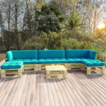 vidaXL Set mobilier paleți cu perne, 6 piese, lemn pin verde tratat vidaXL Set mobilier paleți cu perne, 6 piese, lemn pin verde tratat