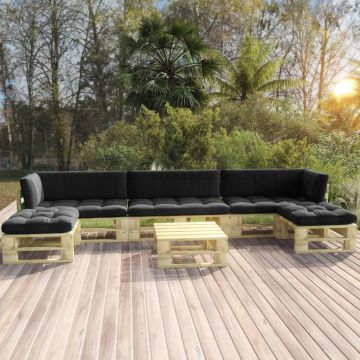 vidaXL Set mobilier paleți cu perne, 6 piese, lemn pin verde tratat