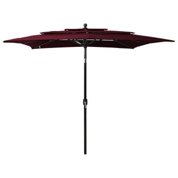 vidaXL Umbrelă de soare 3 niveluri stâlp aluminiu roșu bordo 2,5x2,5 m