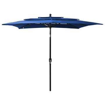 vidaXL Umbrelă soare 3 niveluri, stâlp de aluminiu, azuriu, 2,5x2,5 m
