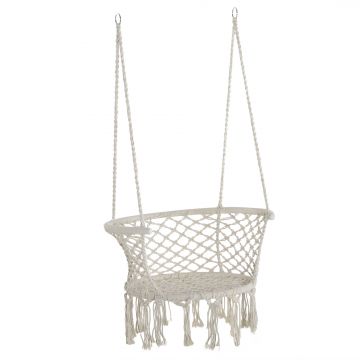 Outsunny Hamac de Gradina in Stil Boho Chic, Scaun Suspendat din Poliester si Macramé pentru Interior si Exterior, Crem, 80x60x36cm