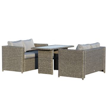 Set 3 Piese Mobila de Gradina, 2 Canapele 120x67x67cm, Perne, 1 Masa 110x60x67cm, Rattan PE, Gri-Negru Outsunny | Aosom RO