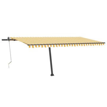 vidaXL Copertină automată cu senzor vânt&LED, galben/alb, 500x300 cm vidaXL Copertină automată cu senzor vânt&LED, galben/alb, 500x300 cm
