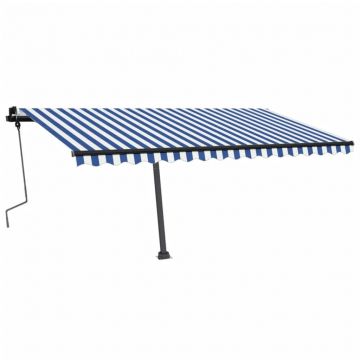 vidaXL Copertină autonomă retractabilă manual albastru&alb 400x350 cm