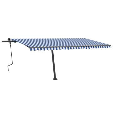 vidaXL Copertină autonomă retractabilă manual, albastru&alb 500x350 cm