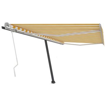 vidaXL Copertină autonomă retractabilă manual, galben/alb, 450x350 cm