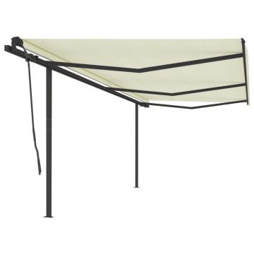 vidaXL Copertină retractabilă automat, cu stâlpi, crem, 6x3,5 m