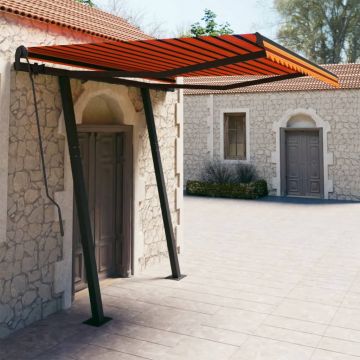 vidaXL Copertină retractabilă automat, stâlpi, portocaliu&maro 3x2,5 m