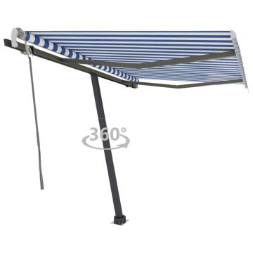 vidaXL Copertină retractabilă manual, albastru/alb, 300x250 cm