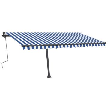 vidaXL Copertină retractabilă manual cu LED, albastru/alb, 400x350 cm