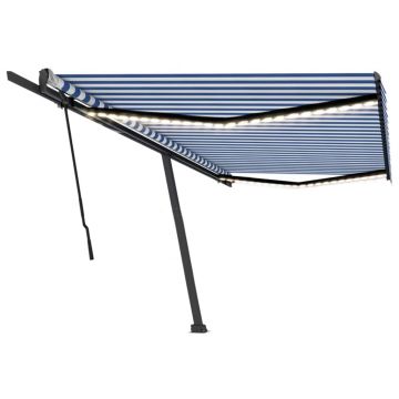 vidaXL Copertină retractabilă manual cu LED, albastru&alb, 500x300 cm