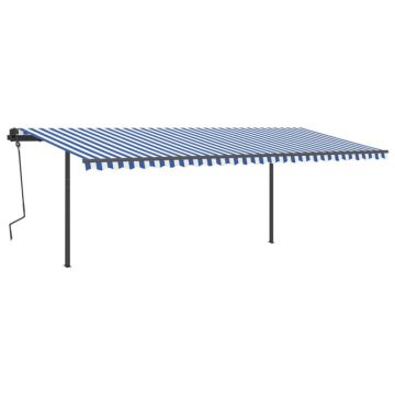 vidaXL Copertină retractabilă manual cu LED, albastru&alb, 6x3,5 m